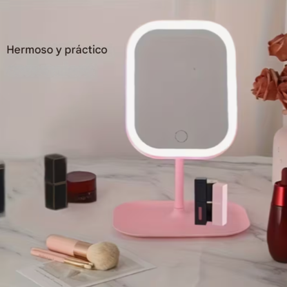 Espejo de maquillaje con luz LED