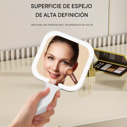 Espejo De Maquillaje Cuadrado Portátil Con Luces