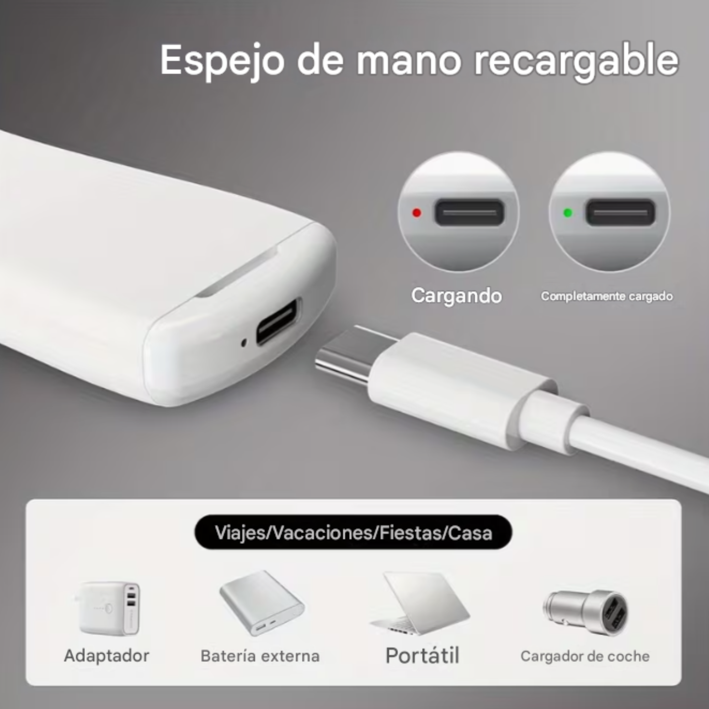 Espejo De Maquillaje Cuadrado Portátil Con Luces
