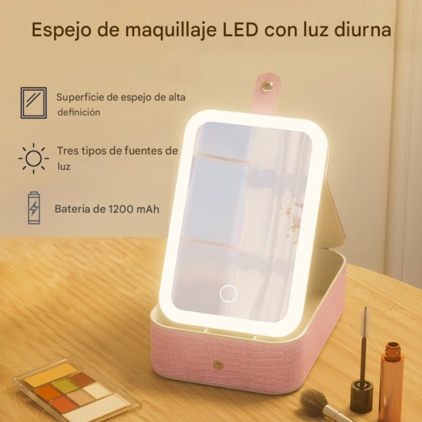 Mini Organizador De Maquillaje Con Espejo Y Luz Led