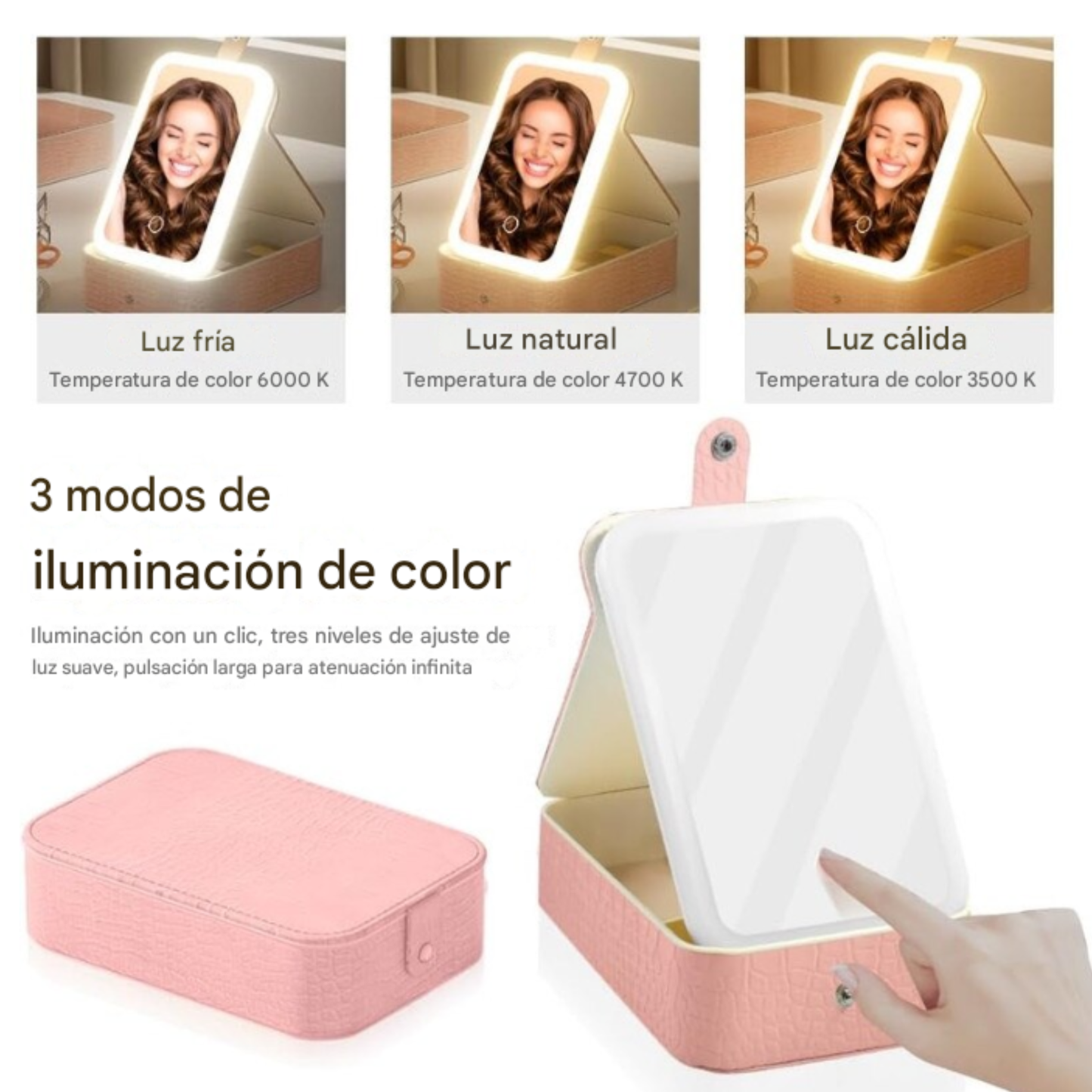 Mini Organizador De Maquillaje Con Espejo Y Luz Led