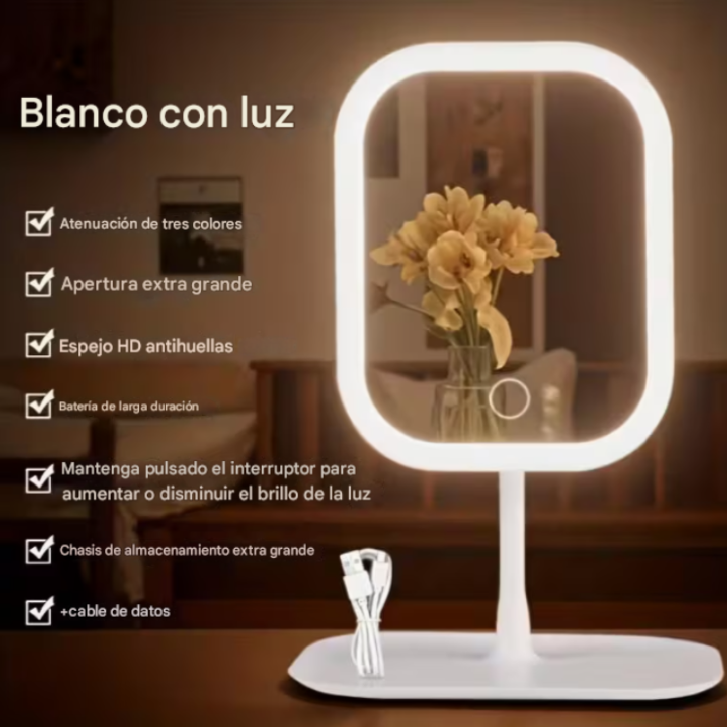 Espejo de maquillaje con luz LED