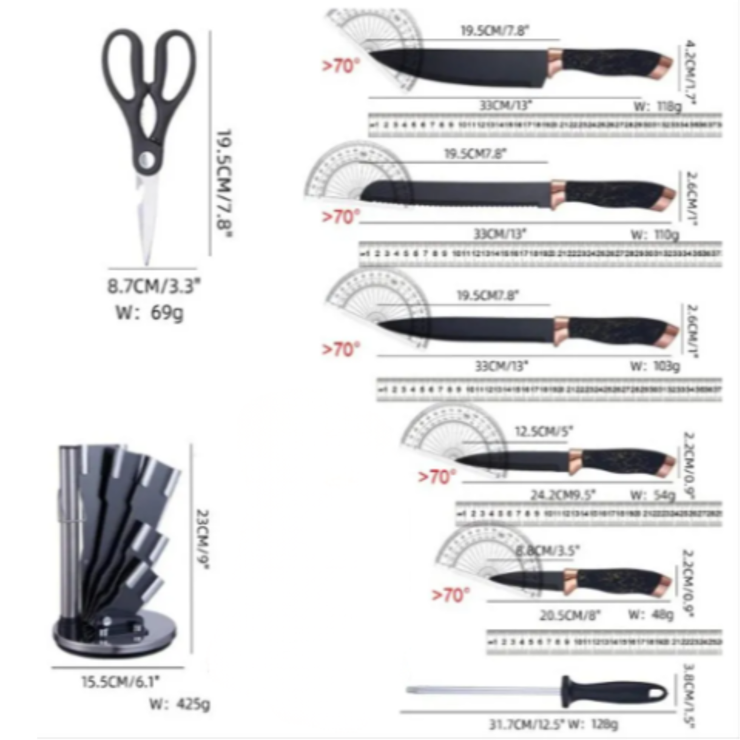 Set 8 piezas de cuchillo con tijera y afilador