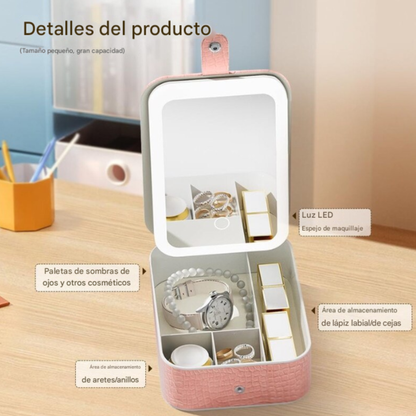 Mini Organizador De Maquillaje Con Espejo Y Luz Led