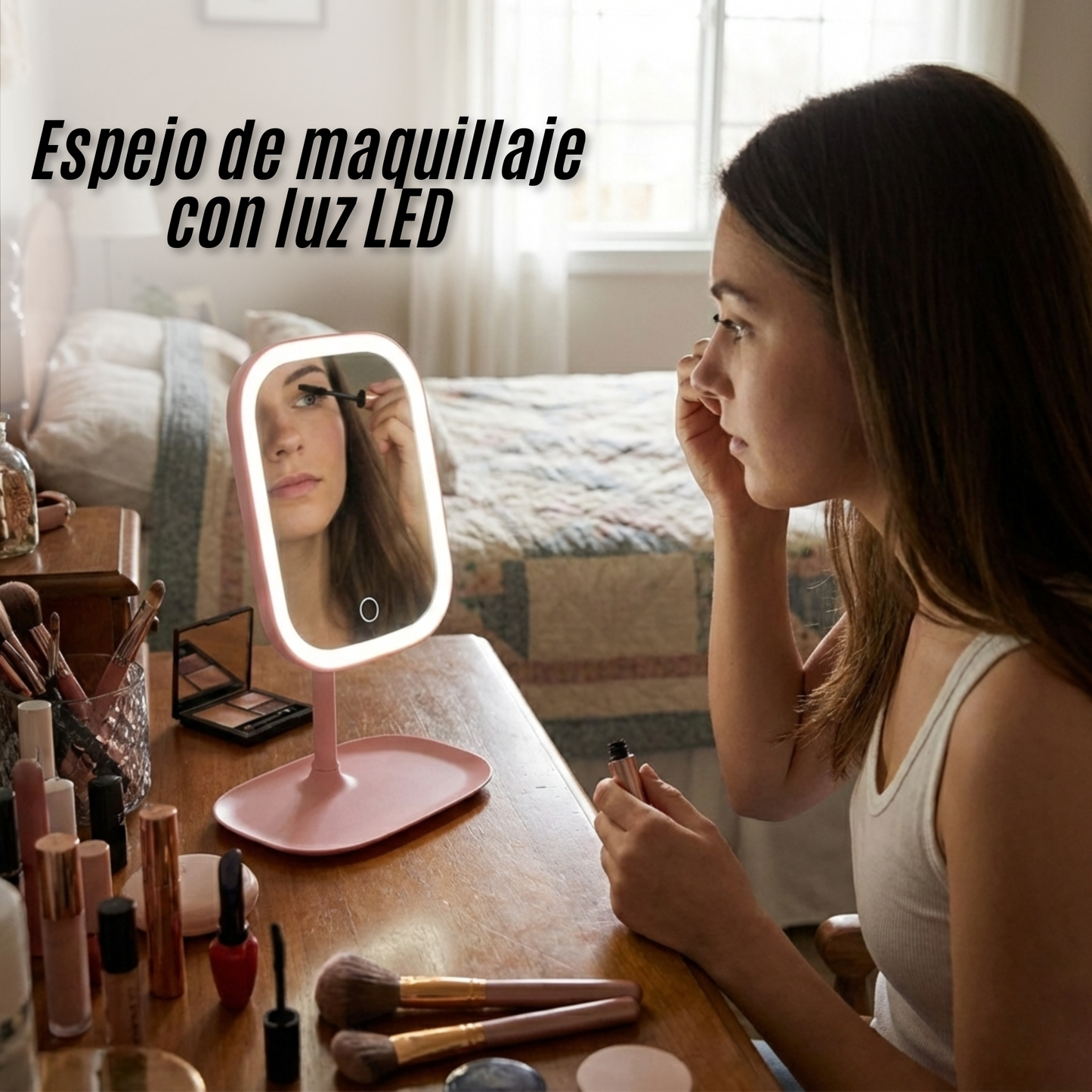 Espejo de maquillaje con luz LED