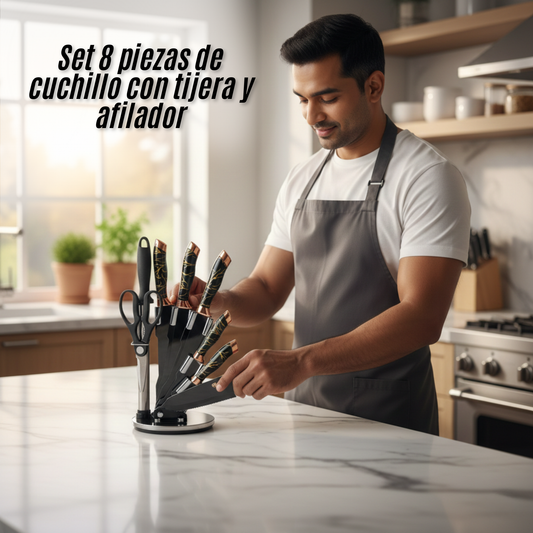 Set 8 piezas de cuchillo con tijera y afilador
