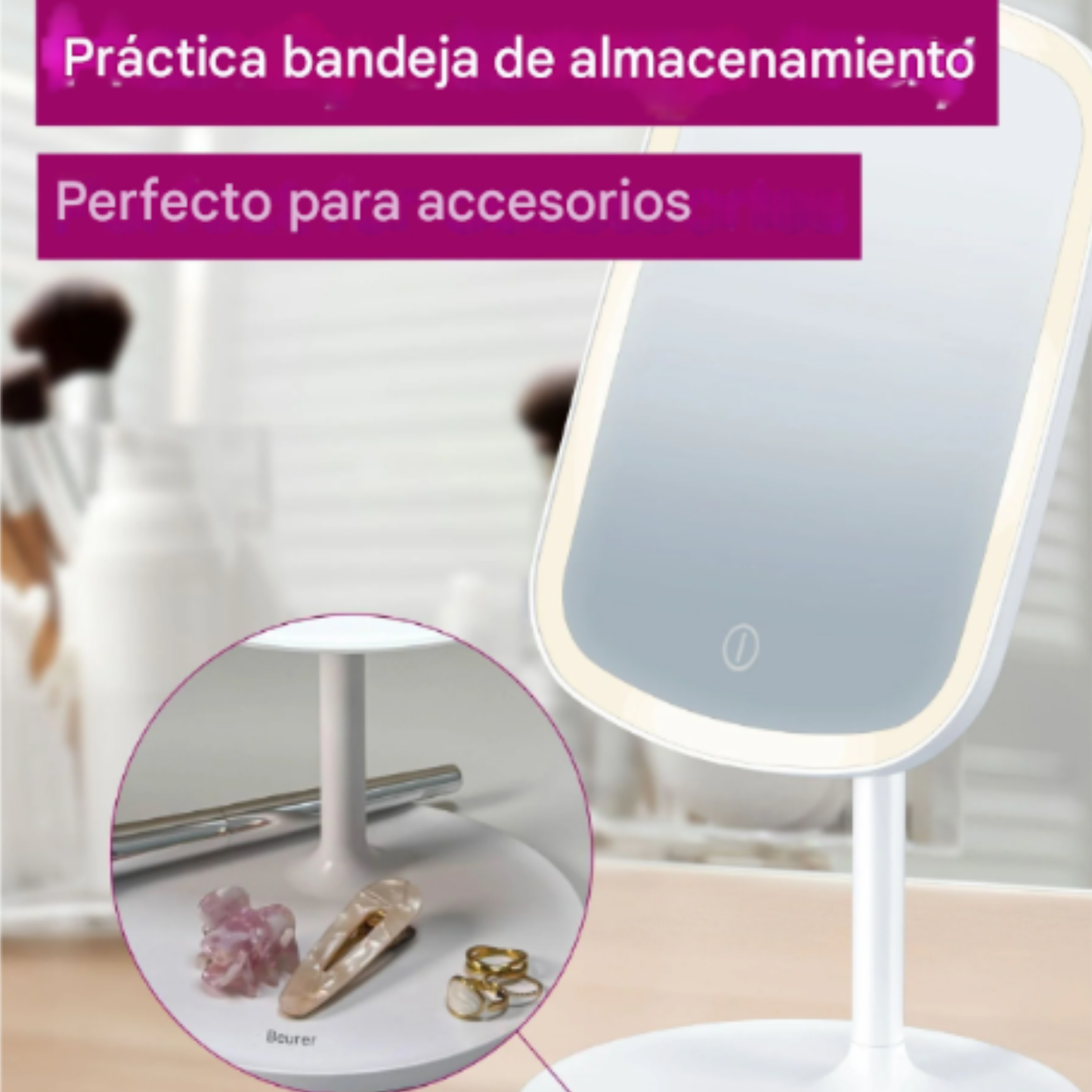 Espejo de maquillaje portátil recargable
