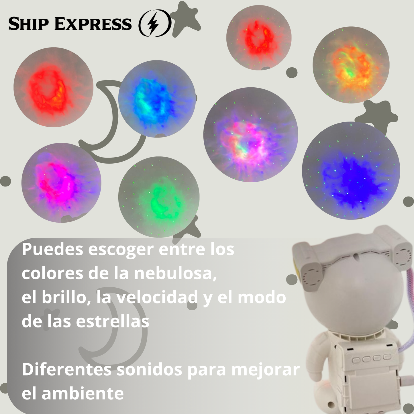 Astronauta proyector de galaxias con sonido